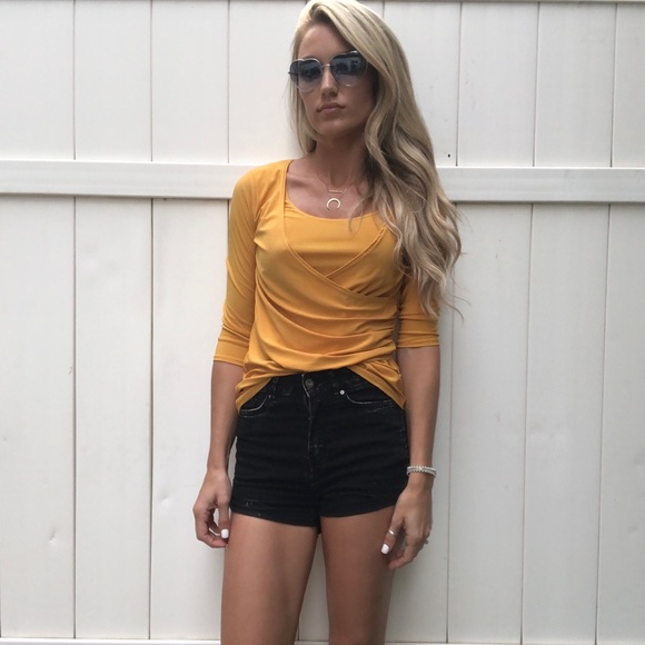 Yellow Three-Quarter Sleeve Blouse - Picture 1 of 6